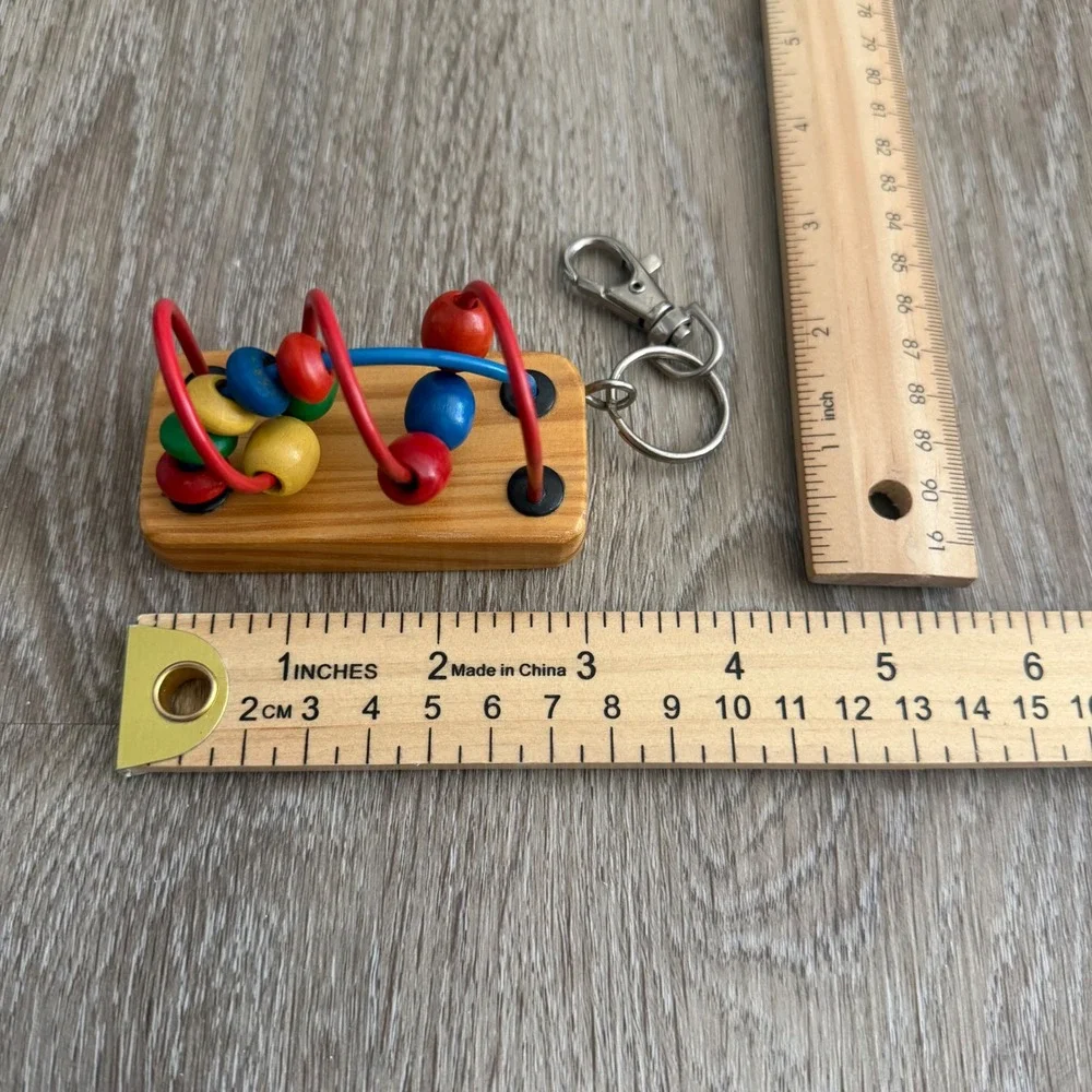 VTG 2000 Maxim Enterprise Wooden Bead Maze Keychain Fidget Toy 35502 Multicolor